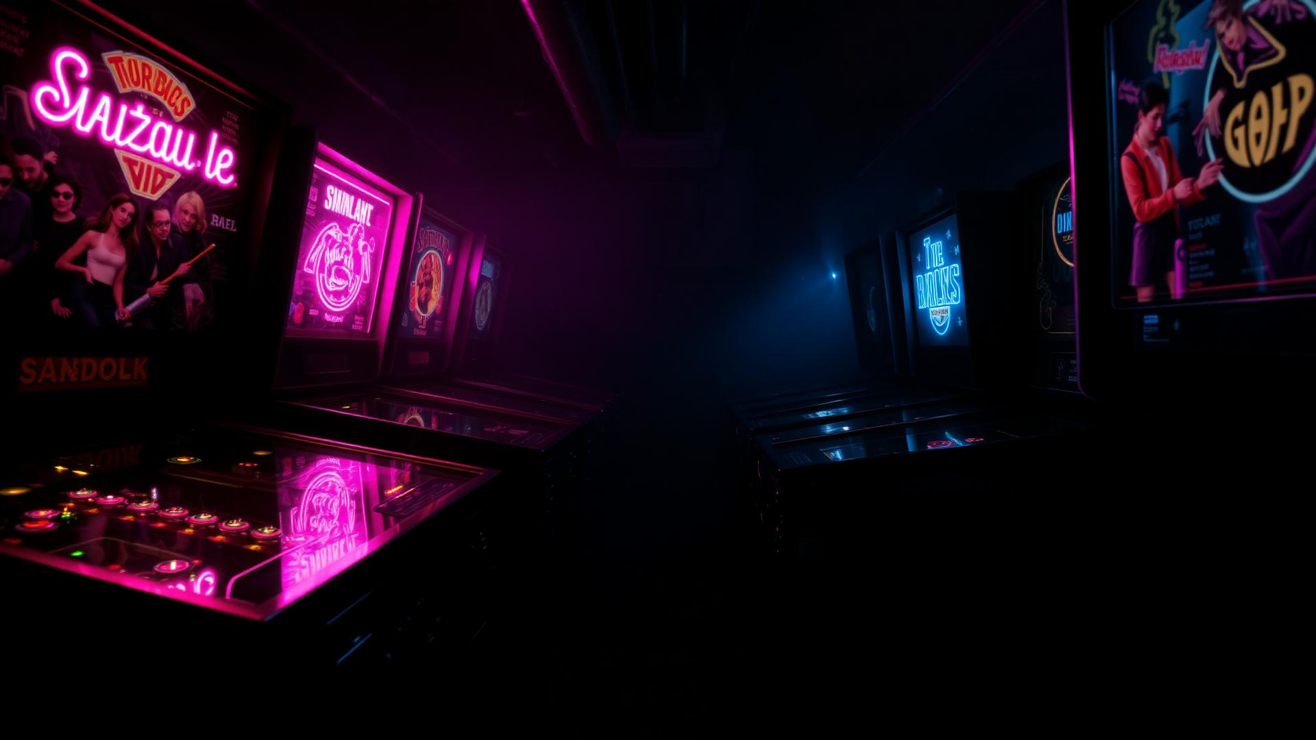 Neon-lit Stockholm pinball arcade